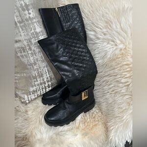 Karl Lagerfeld Black Knee high Boots with Gold Buckle
